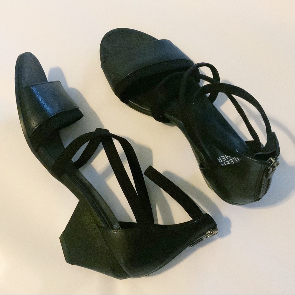 Eileen Fisher Black Strappy Wedge Sandals